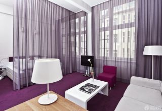 浪漫70平米小户型婚房紫色窗帘装修效果图片 