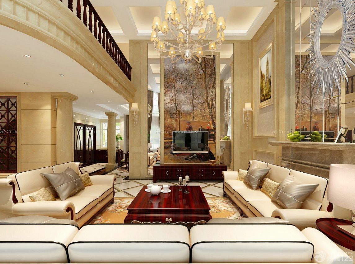 欧式世界豪华别墅沙发背景墙装修效果图片