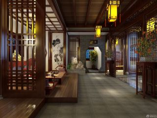 中式茶楼室内错层设计装修效果图片