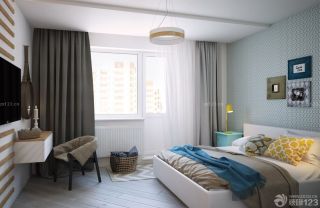 舒适90平方三室一厅纯色窗帘装修效果图片
