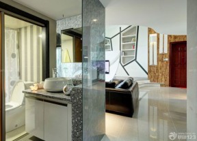 卫生间玻璃隔断墙 混搭风格装修效果图片