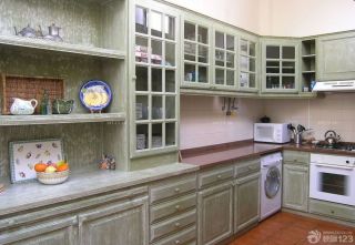 美式90平米小户型厨房实木橱柜装修效果图