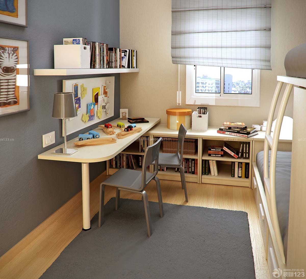 交换空间儿童房书桌书柜组合设计