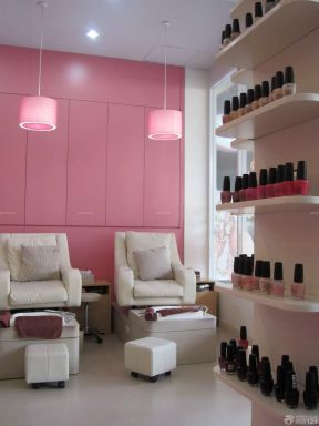 美甲店室内粉色墙面装修效果图片