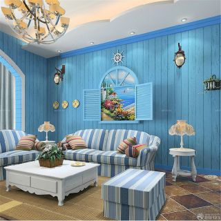 交换空间地中海风格客厅蓝色墙面装修效果图片