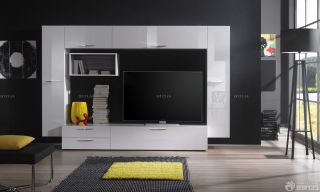 时尚家庭装修电视背景墙白色电视柜图片