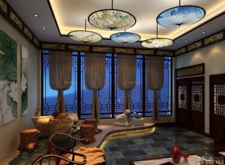 中式茶楼室内窗户设计效果图图片2023