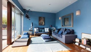 地中海客厅蓝色墙面装修装潢设计效果图片