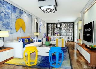新中式风格手绘沙发背景墙装修效果图