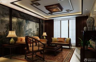 家装中式风格手绘沙发背景墙欣赏