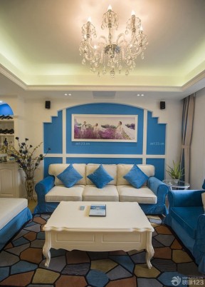 地中海背景墙 小客厅装修设计效果图