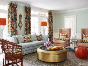 客厅颜色搭配 印花窗帘装修效果图片