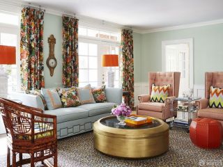 客厅颜色搭配印花窗帘装修效果图片