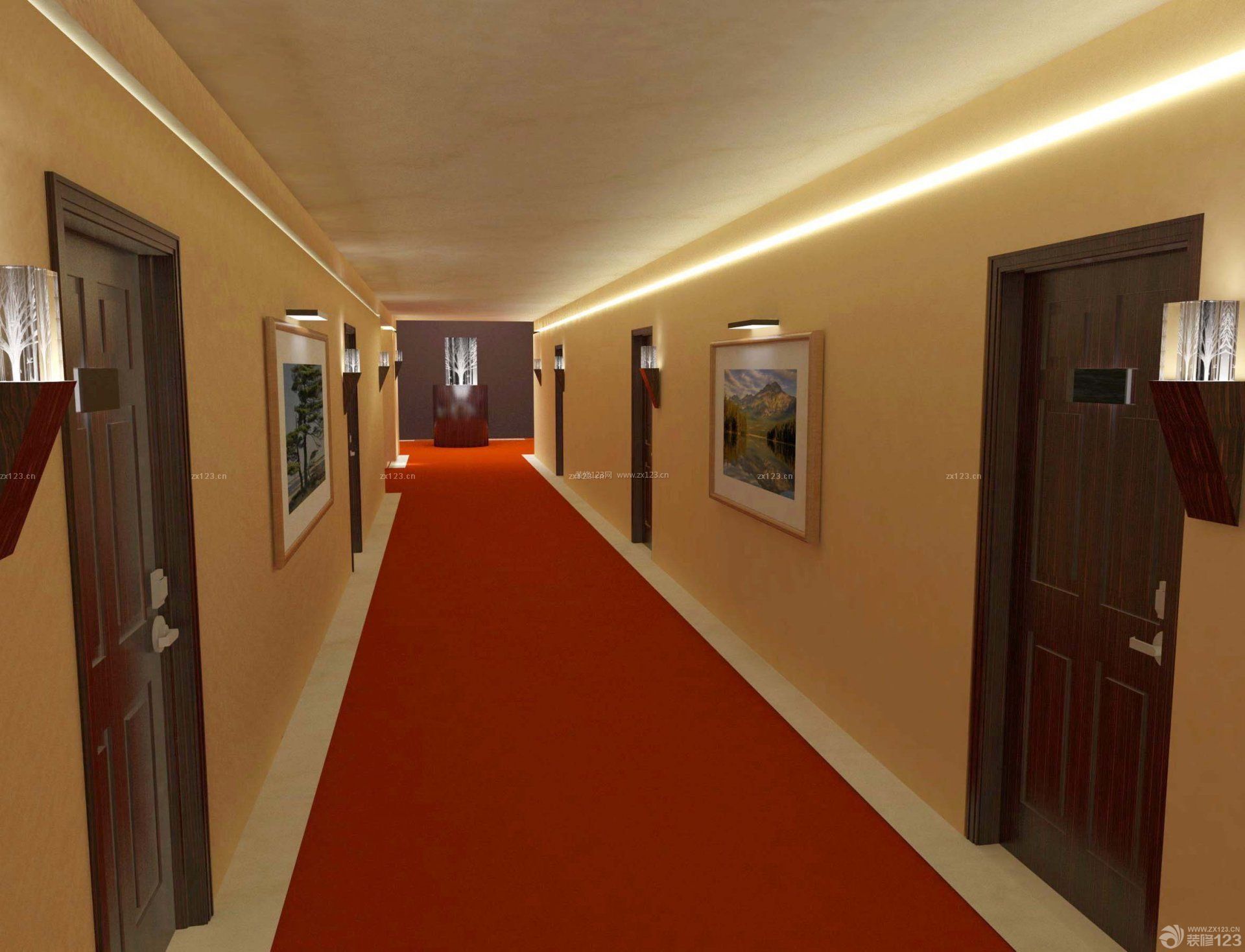宾馆走廊红色地毯设计效果图片 