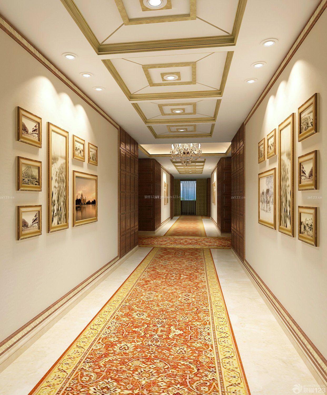豪华宾馆走廊吊顶设计装修效果图片欣赏