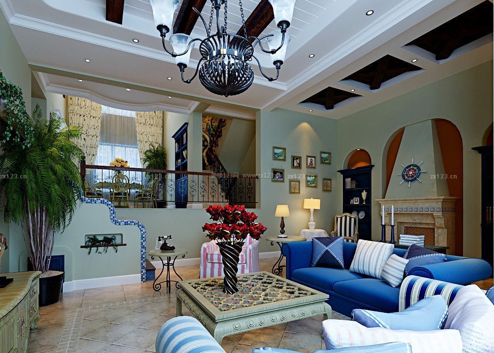 地中海别墅风格客厅瓷砖装修效果图片