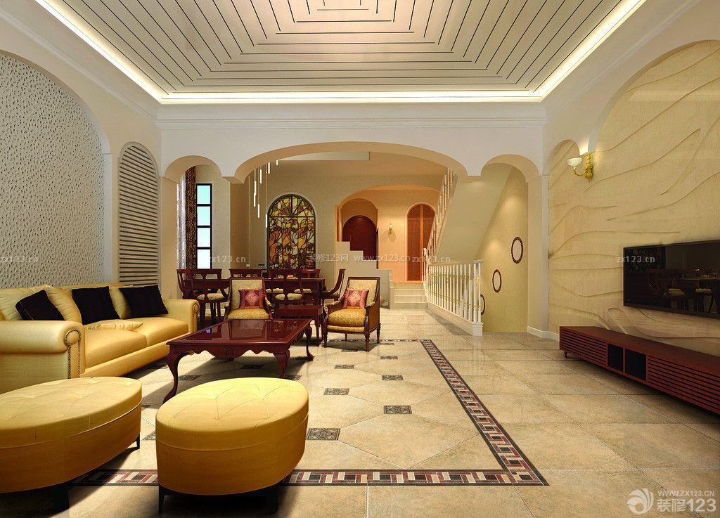 大型别墅设计客厅瓷砖装修效果图片