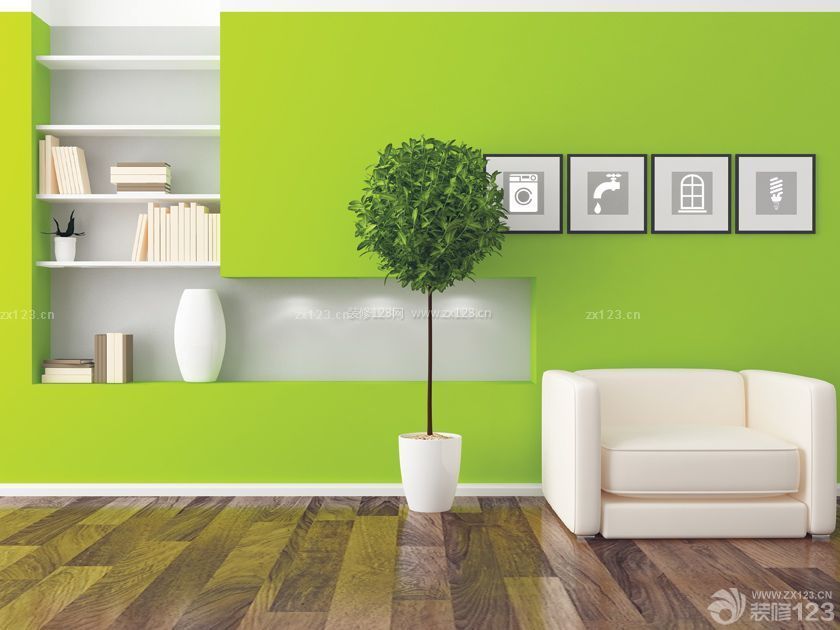 客厅绿色背景墙面装修设计图片