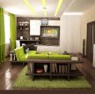 小户型客厅绿色窗帘装修设计效果图片