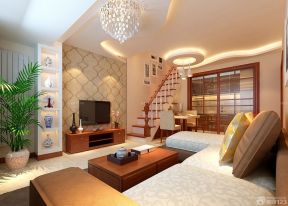 新中式电视背景墙 跃层式住宅
