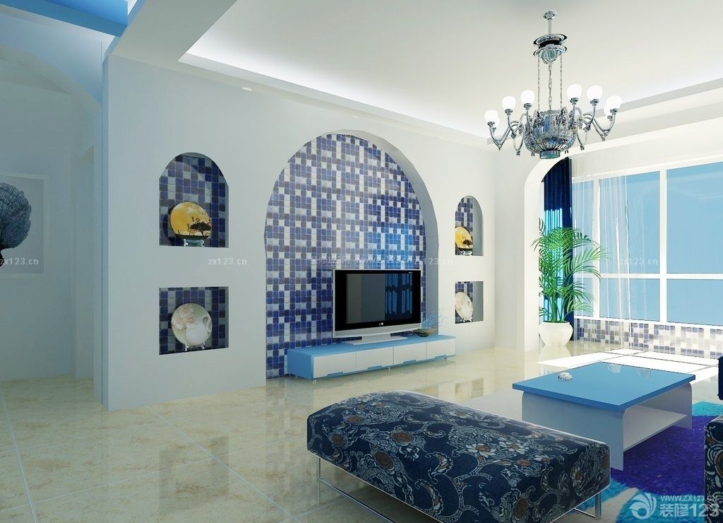 最新地中海风格客厅电视背景墙设计图