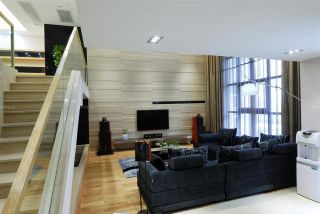 跃层式住宅现代简约电视背景墙效果图