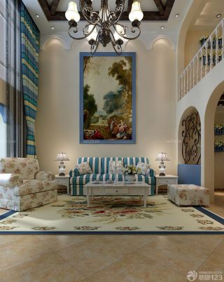 地中海风格复式别墅客厅装修效果图片