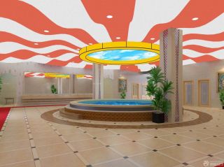 现代大型洗浴中心大厅地板砖装修效果图