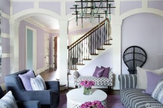 别墅客厅浅紫色墙面装修效果图片