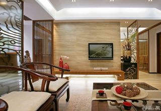 新中式风格客厅电视机背景墙设计图片