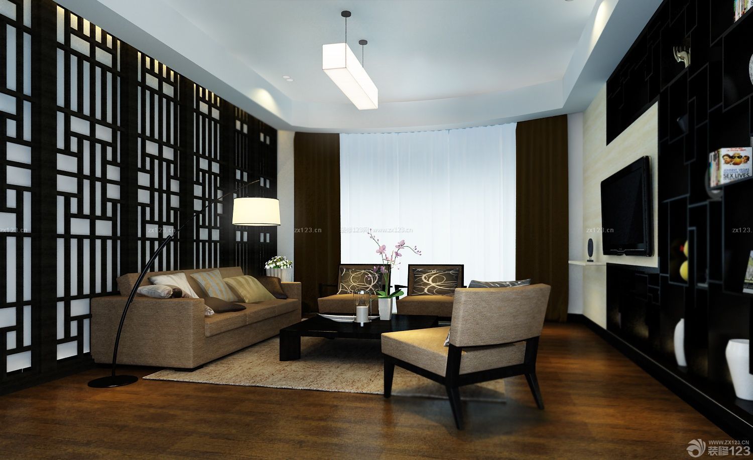 时尚中式客厅沙发背景墙效果图