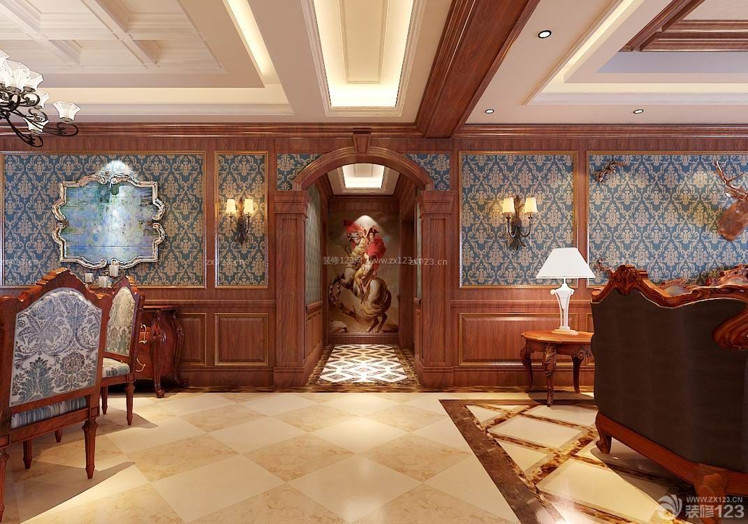 美式别墅装修客厅壁纸效果图片