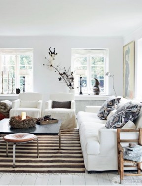 普通家庭客厅装修 白色美式沙发