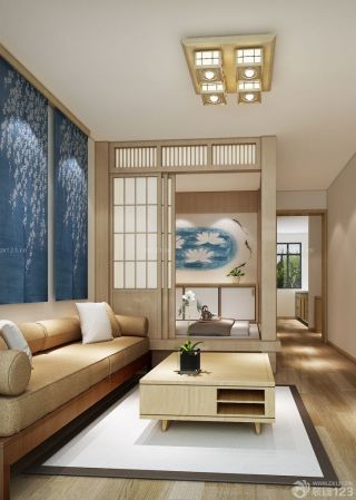 日式小客厅多人沙发装修效果图片