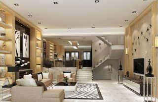 现代别墅设计客厅墙面装饰效果图