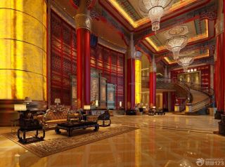 中式宾馆大厅装修效果图片