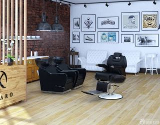 最新小型理发店原木地板装修效果图片