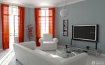 简约客厅橙色窗帘装修效果图片