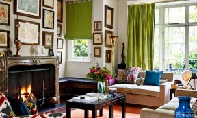 客厅绿色窗帘装修实景图大全