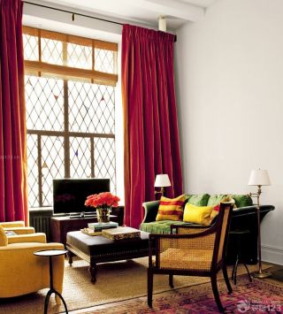 客厅红色窗帘装修效果实景图片大全