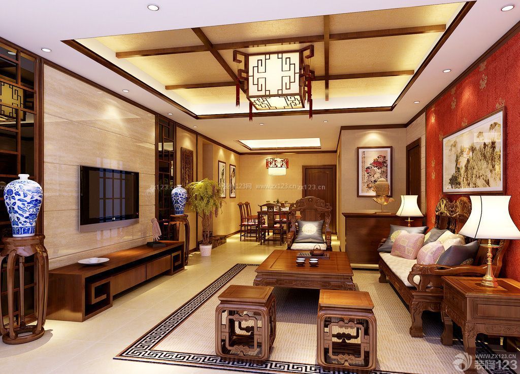 中式家装风格房子客厅装修效果图片