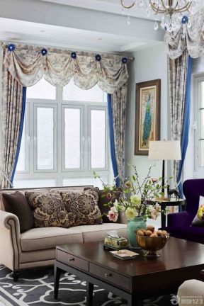 地中海客厅 印花窗帘装修效果图片