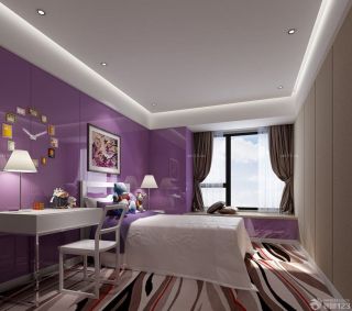 简约卧室紫色墙面装修设计效果图片