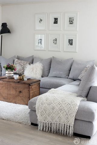 简单房屋客厅小户型转角布艺沙发装修效果图