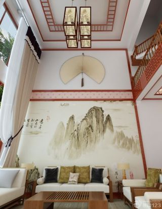 中式别墅家装客厅背景墙图片大全