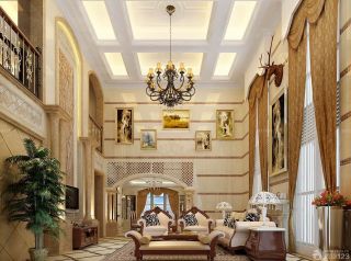 欧式大型别墅设计客厅窗帘效果图