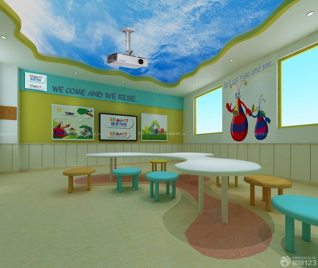 国际幼儿园教室天花板装修设计图片 