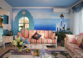 客厅手绘墙 田园地中海风格