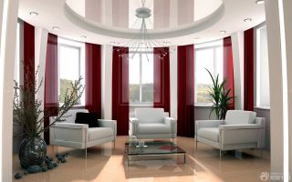 别墅客厅红色窗帘搭配装修效果图片