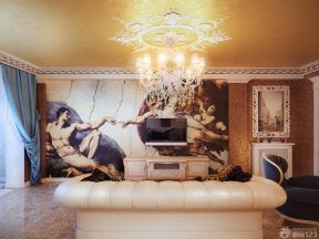 欧式家装客厅壁画设计效果图片